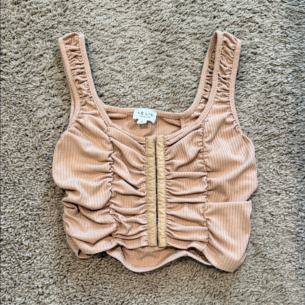 Le Lis Beige Ruched Crop Top